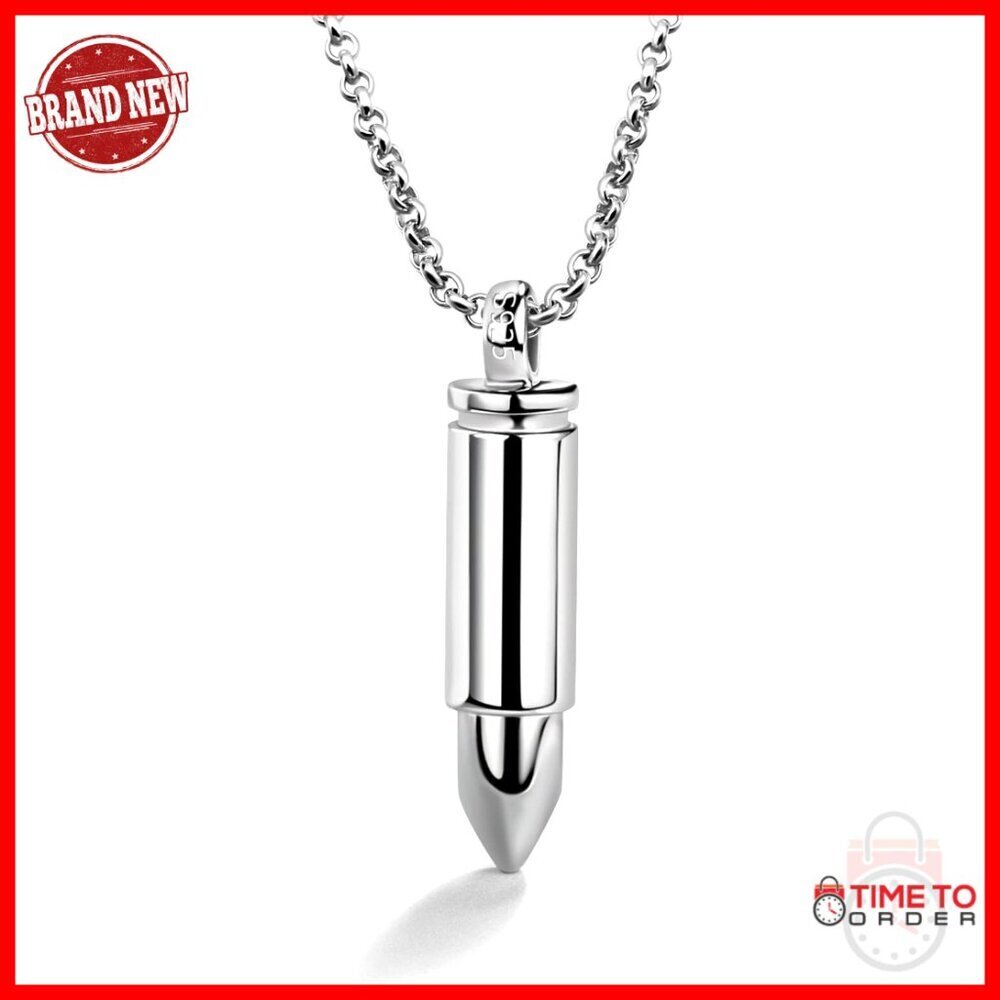 Sterling Silver Bullet Pendant Necklace with Hollow Design, Lobster Clasp